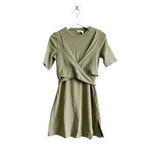 Lululemon Athletica Womens Cotton Wrap Front 3/4 Sleeve T Shirt Dress Green 2